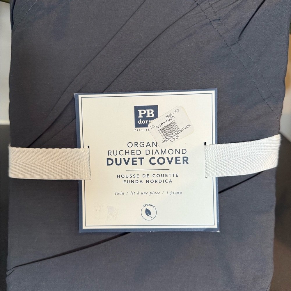 Pottery Barn Dorm Organic Gray Ruched Diamond Duvet Cover Twin